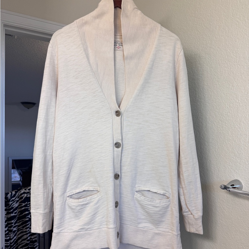 J. Crew Rumpled French Terry Boyfriend Cardigan Cream Beige Size Large